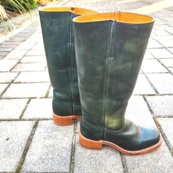 Vtg Women's Frye Campus Boots Hunter Green Square Toe 14L Size 7.5 RARE - Picture 1 of 8